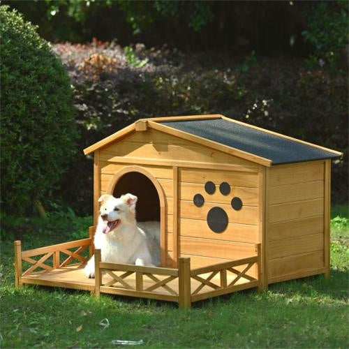 Wooden Outdoor Dog House with Porch | Weather-Resistant Kennel for Medium Dogs