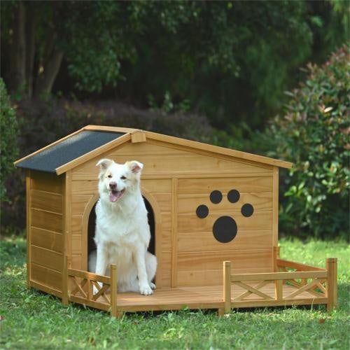 Wooden Outdoor Dog House with Porch | Weather-Resistant Kennel for Medium Dogs