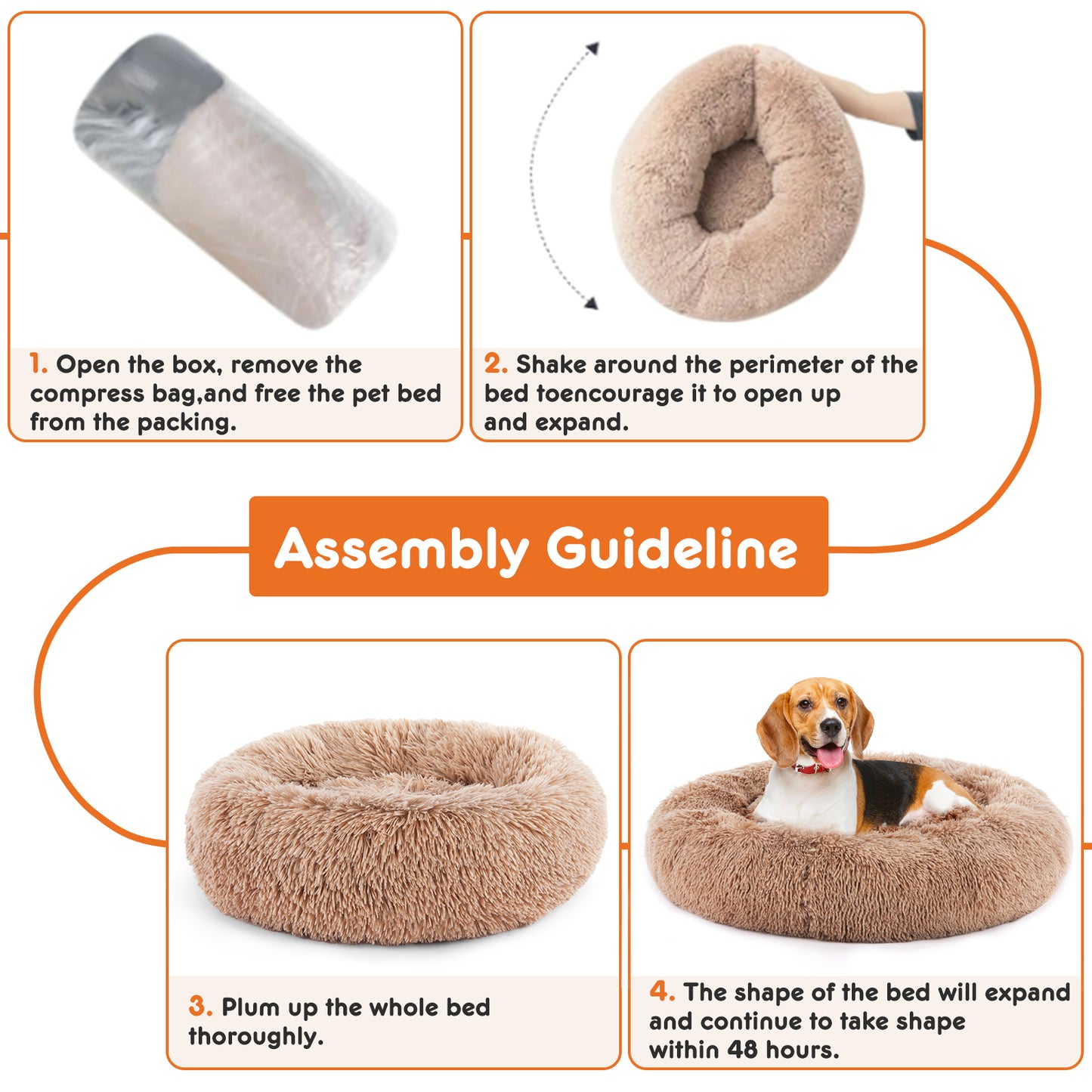 Calming Round Dog Bed 24” – Anti-Slip Plush Bed for Small Dogs (Up to 25 lbs)