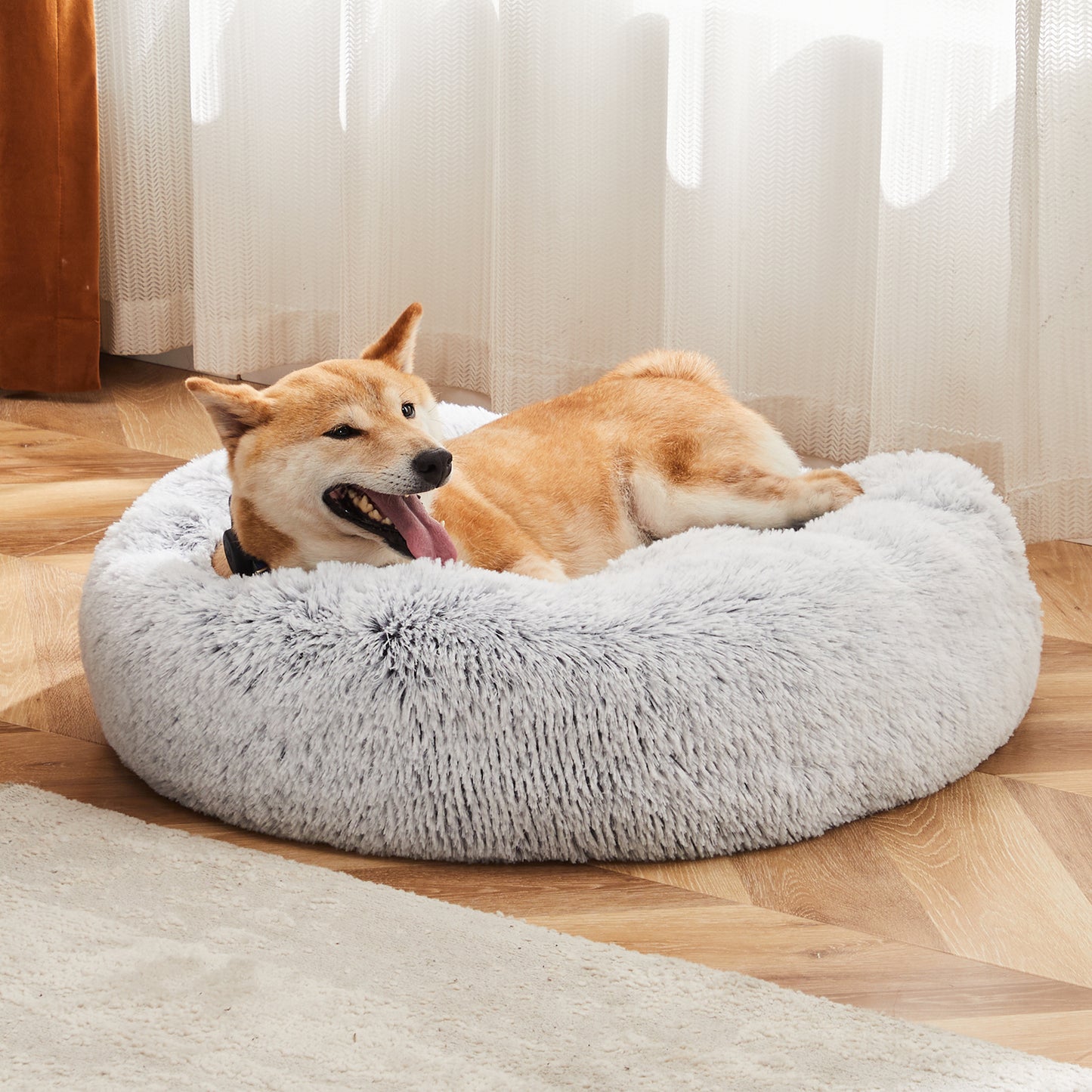 Calming Round Dog Bed 24” – Anti-Slip Plush Bed for Small Dogs (Up to 25 lbs)