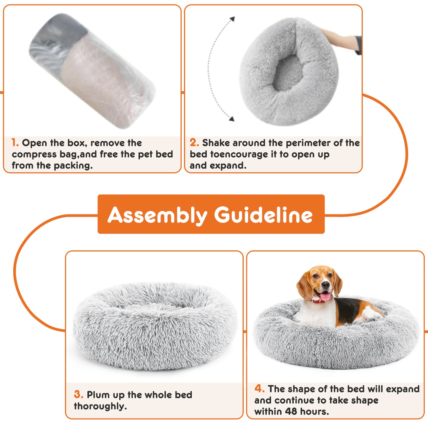 Calming Round Dog Bed 24” – Anti-Slip Plush Bed for Small Dogs (Up to 25 lbs)