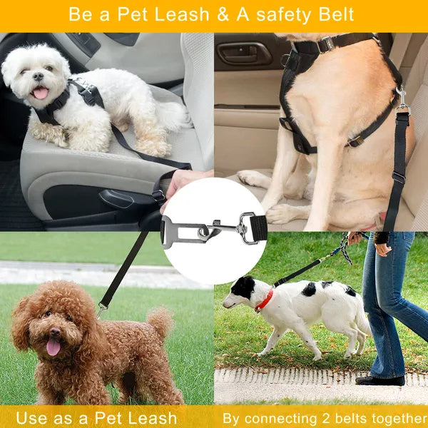 Dog Seat Belt Leash (2 Pack) – Adjustable Car Safety Harness for Dogs