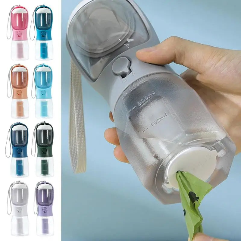 3-in-1 Dog Travel Water Bottle | Portable Water, Food & Waste Bag Cup