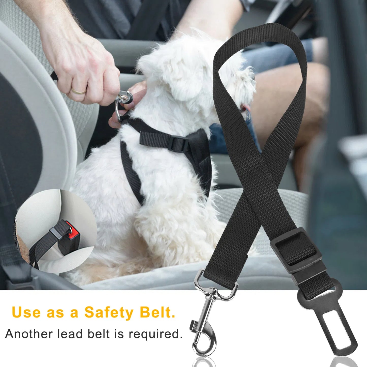 Dog Seat Belt Leash (2 Pack) – Adjustable Car Safety Harness for Dogs