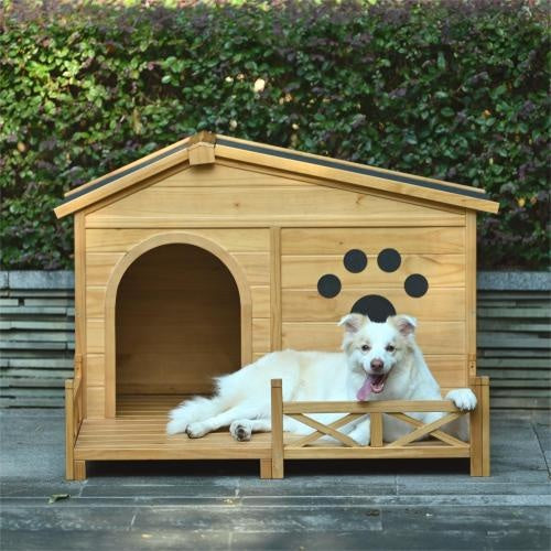 Wooden Outdoor Dog House with Porch | Weather-Resistant Kennel for Medium Dogs
