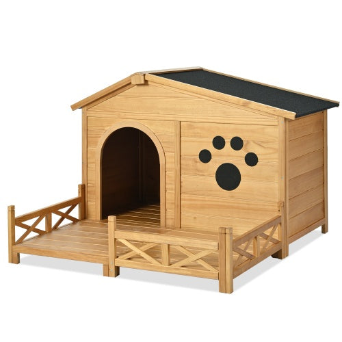 Wooden Outdoor Dog House with Porch | Weather-Resistant Kennel for Medium Dogs