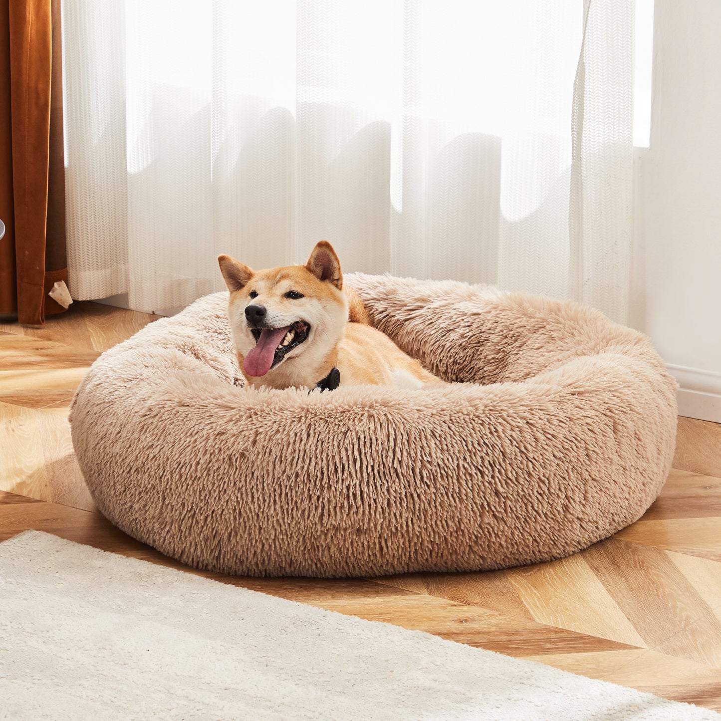 Calming Round Dog Bed 24” – Anti-Slip Plush Bed for Small Dogs (Up to 25 lbs)
