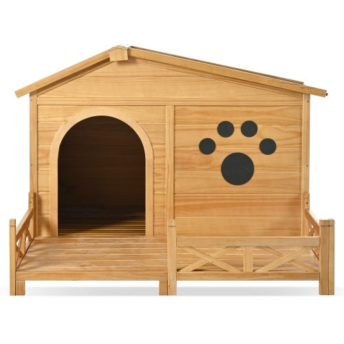 Wooden Outdoor Dog House with Porch | Weather-Resistant Kennel for Medium Dogs