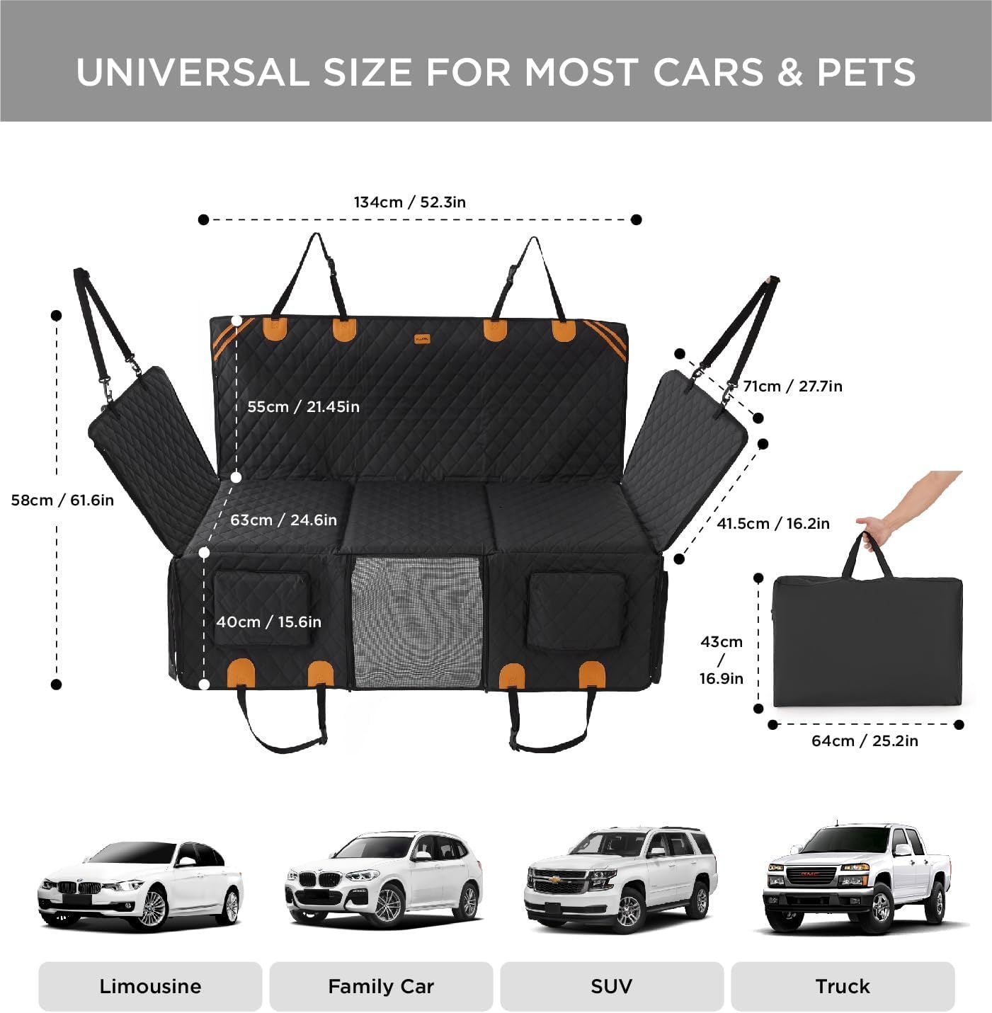 Heavy Duty Dog Car Seat Cover – Waterproof Back Seat Protector (400 lbs)