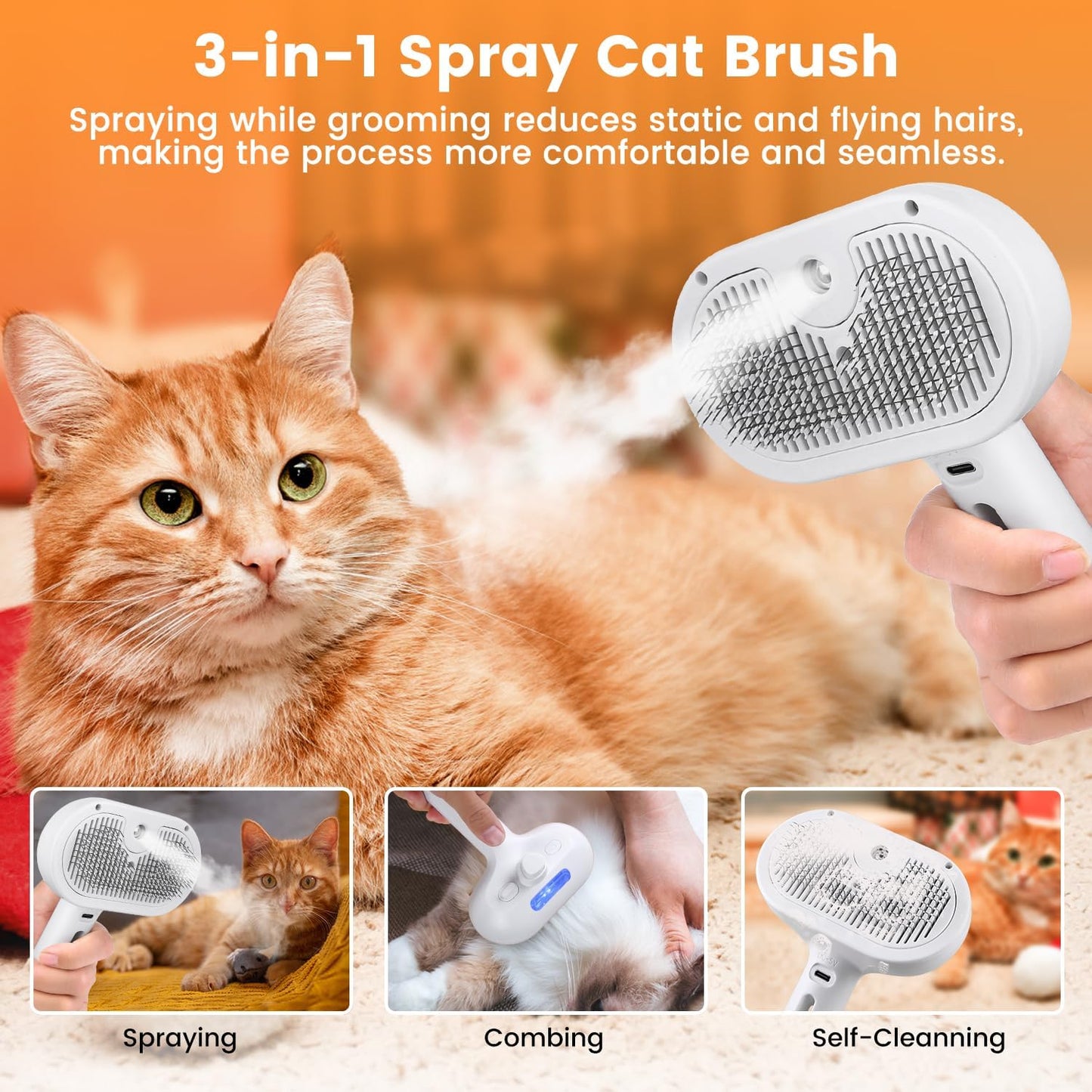 FriendyPet™ 3 In 1 Pet Steam Brush For Dog Long Short Haired