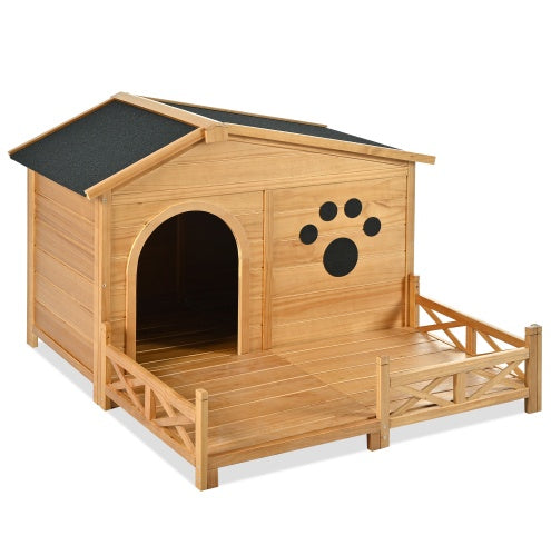 Wooden Outdoor Dog House with Porch | Weather-Resistant Kennel for Medium Dogs