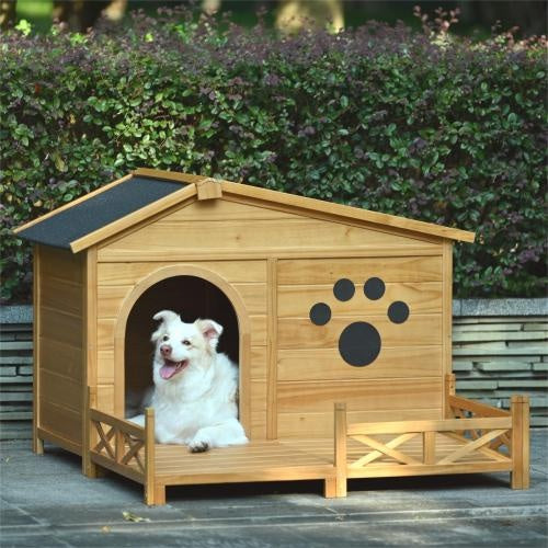 Wooden Outdoor Dog House with Porch | Weather-Resistant Kennel for Medium Dogs