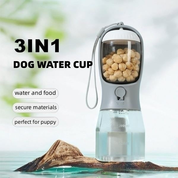 3-in-1 Dog Travel Water Bottle | Portable Water, Food & Waste Bag Cup