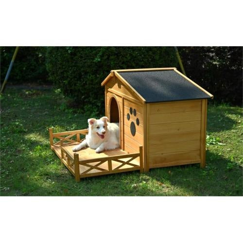 Wooden Outdoor Dog House with Porch | Weather-Resistant Kennel for Medium Dogs