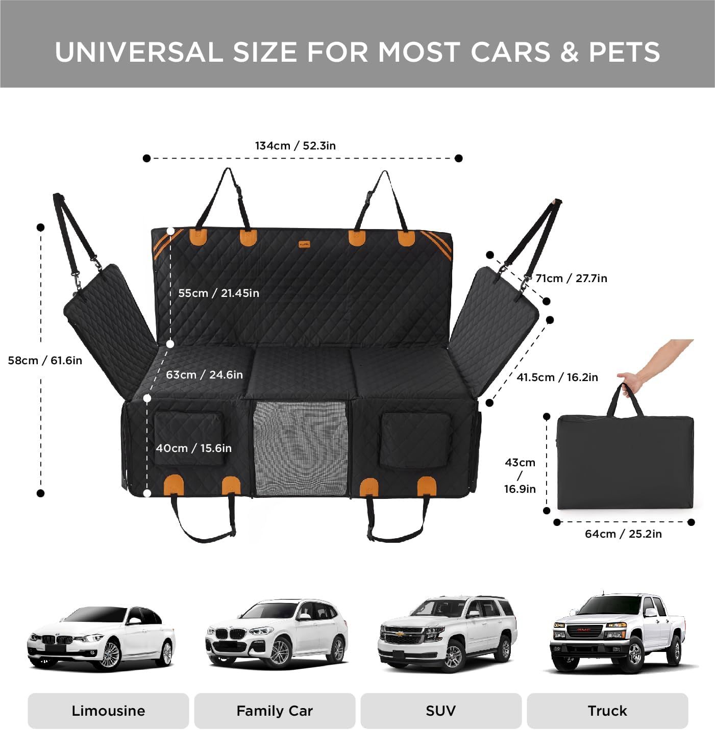 Heavy Duty Dog Car Seat Cover – Waterproof Back Seat Protector (400 lbs)