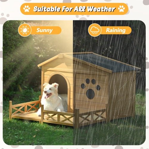 Wooden Outdoor Dog House with Porch | Weather-Resistant Kennel for Medium Dogs